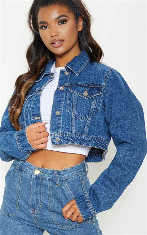 cropped denim jacket women's.